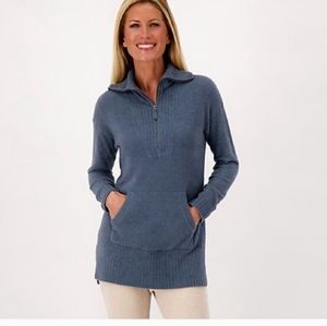 Barefoot Dreams CozyChic Lite Half Zip Tunic Sz L. Blue New without tags